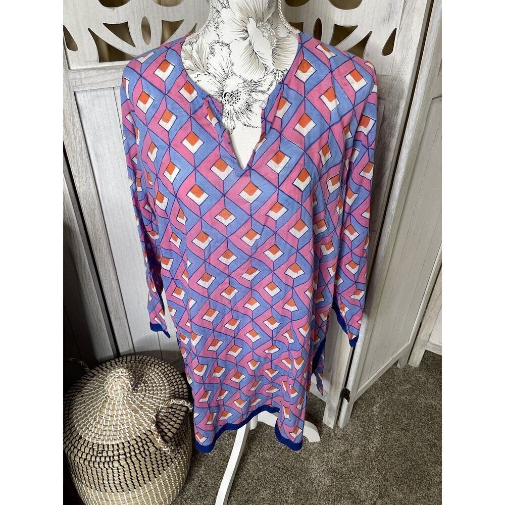 OLIPHANT INDIA Size XL 100% Cotton Shirt Blouse Top Pink Blue Lightweight